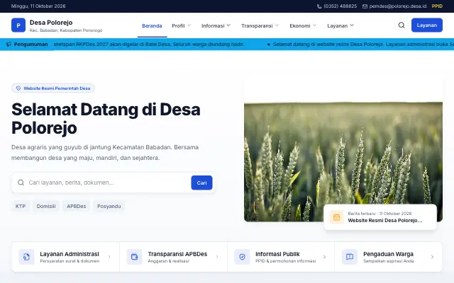 Tampilan tema Modern Gov
